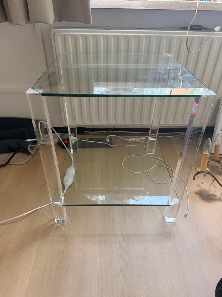 Glazen bijzettafeltjes 2 stuks 50x50 cm, Huis en Inrichting, Tafels | Bijzettafels, 45 tot 60 cm, Minder dan 55 cm, Gebruikt, Vierkant