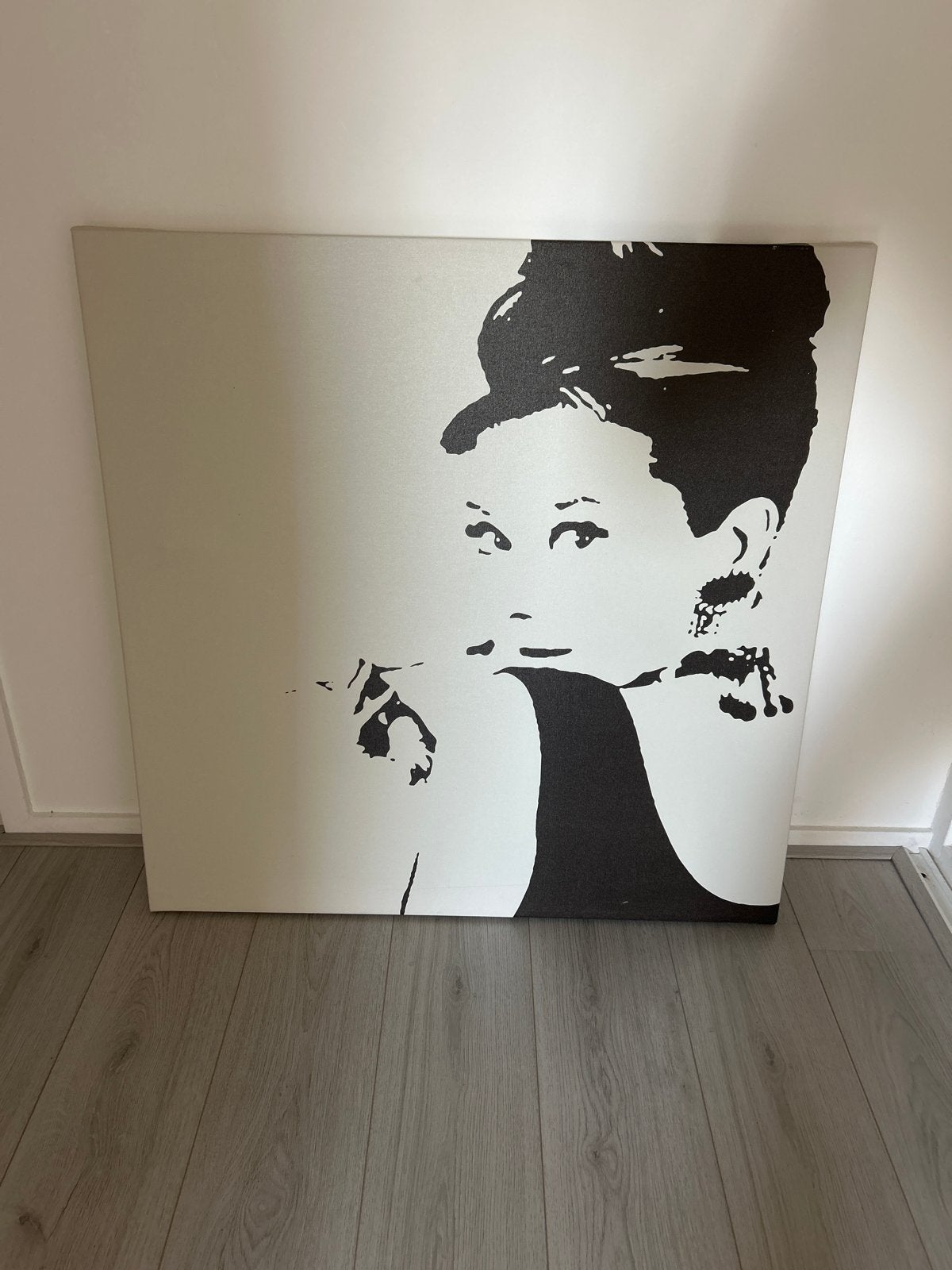 Canvas schilderij Audrey Hepburn 100x100 cm, Ophalen, Textiel, Op houten frame, Portret