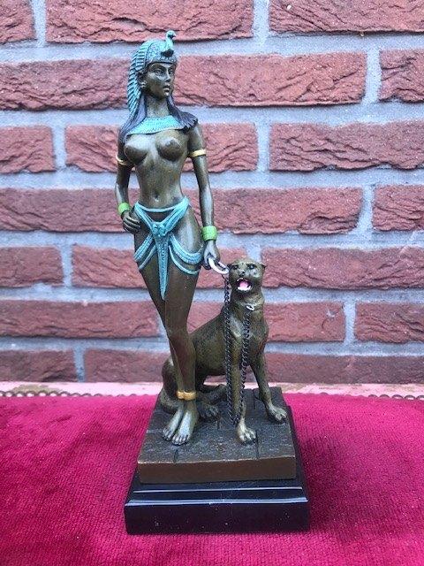 Weens brons: Cleopatra met haar jachtluipaard/ cheetah, Ophalen of Verzenden, Brons