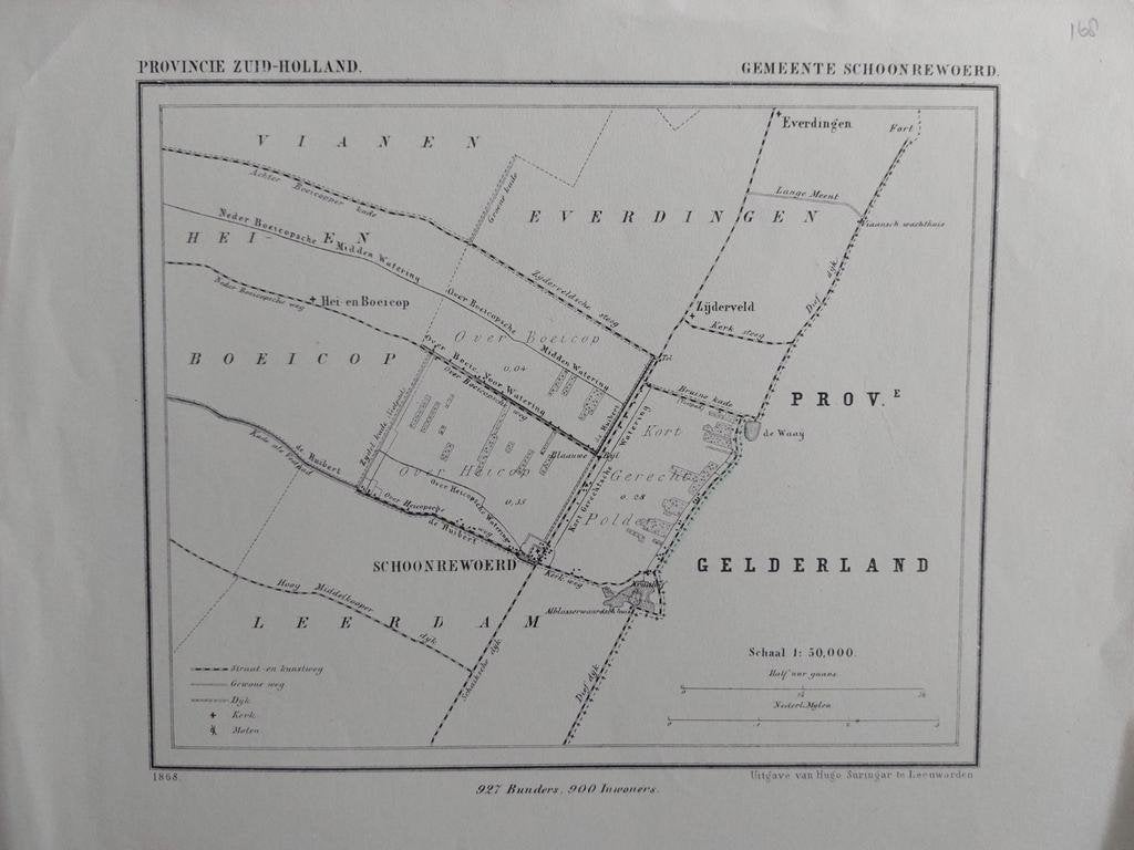 168 / Schoonrewoerd Zijderveld Hei en Boeicop Litho J Kuyper, Ophalen of Verzenden