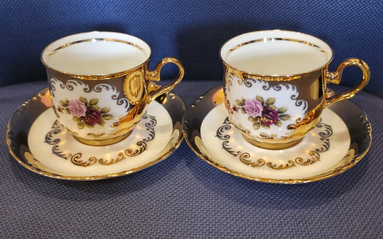 Vintage Bavaria Handarbeit 24K Goud Espresso Set, Ophalen of Verzenden