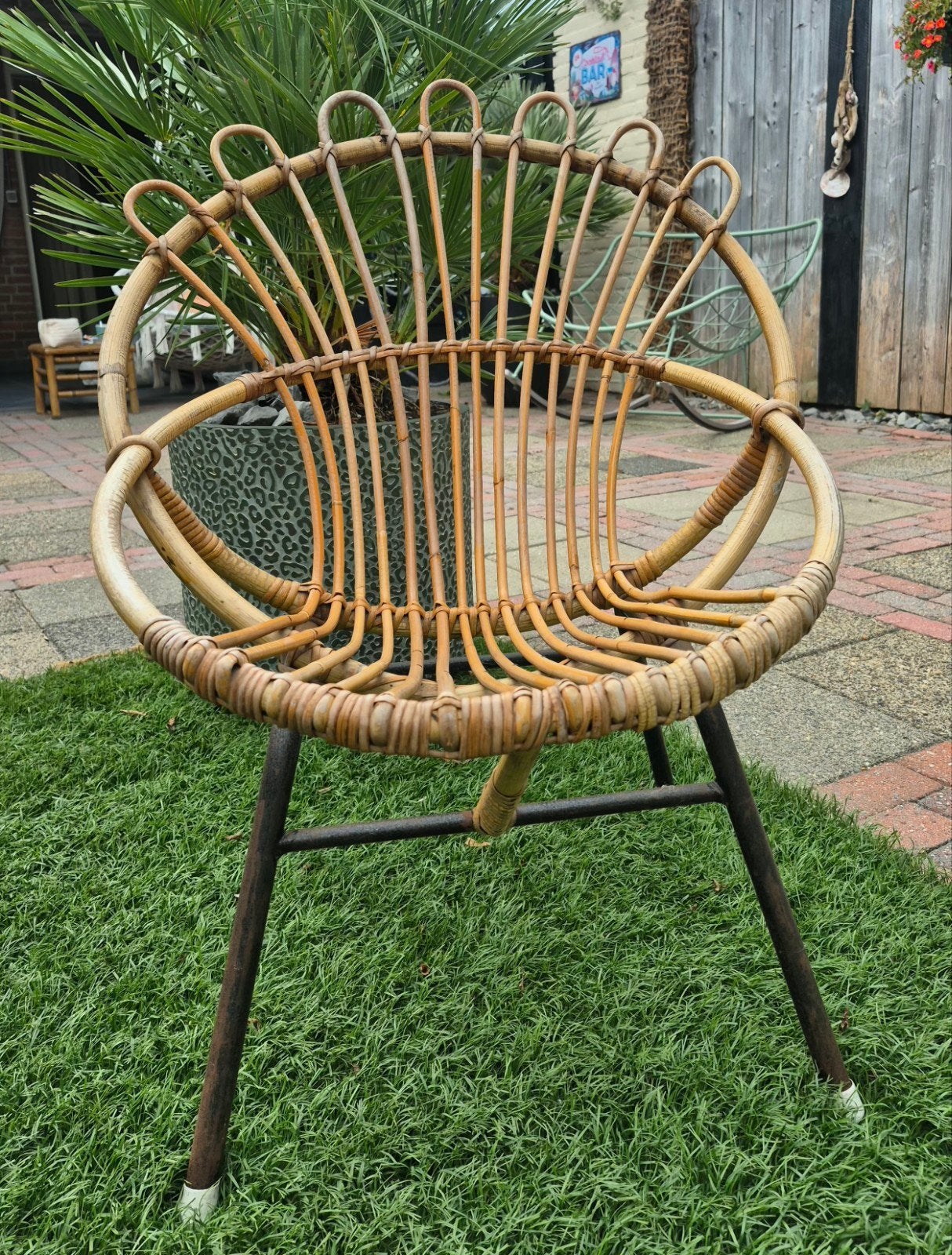vintage rotan stoel jaren '70, Ophalen, Gebruikt, Rotan