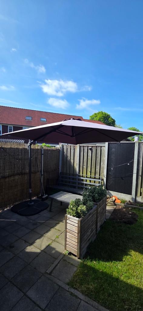 Zweefparasol antraciet met losse voetverzwaring, Tuin en Terras, Parasols, Ophalen, Verstelbaar, Gebruikt, Zweefparasol