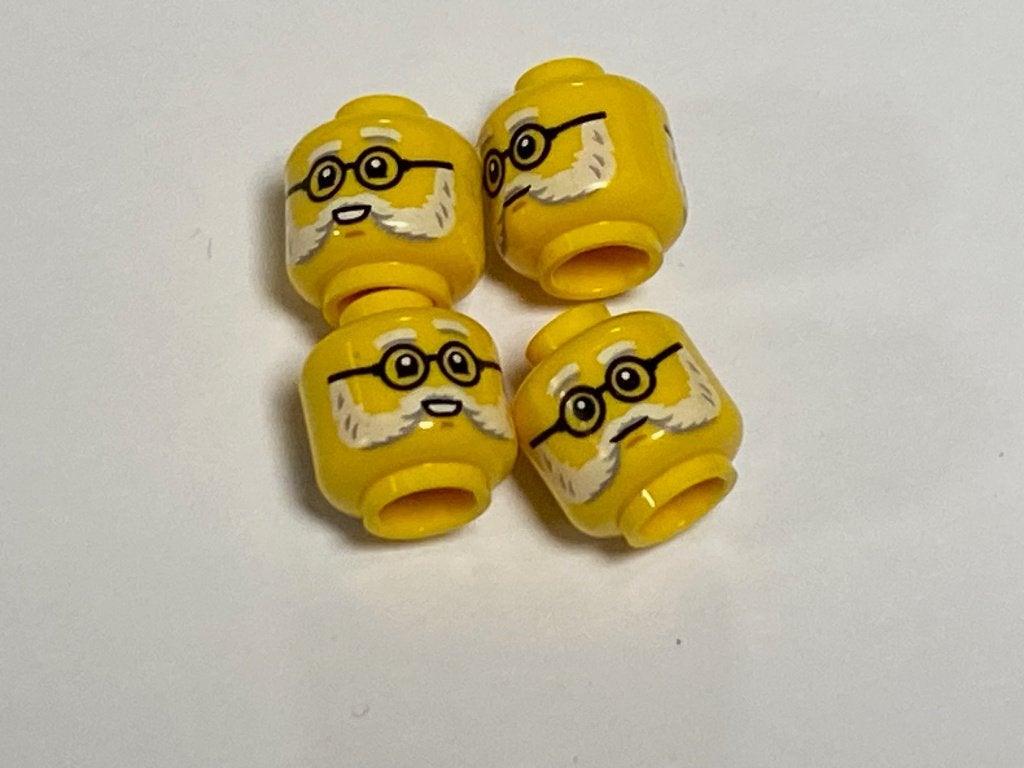 Partij Lego 4x nieuwe geel hoofd zwarte bril en witte baard, Overige thema's, Lego, Nieuw, Ophalen of Verzenden