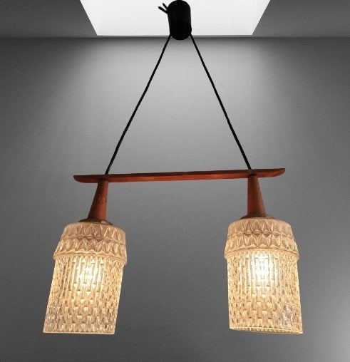 Vintage Deense hanglamp met 2 glazen kappen, Ophalen of Verzenden