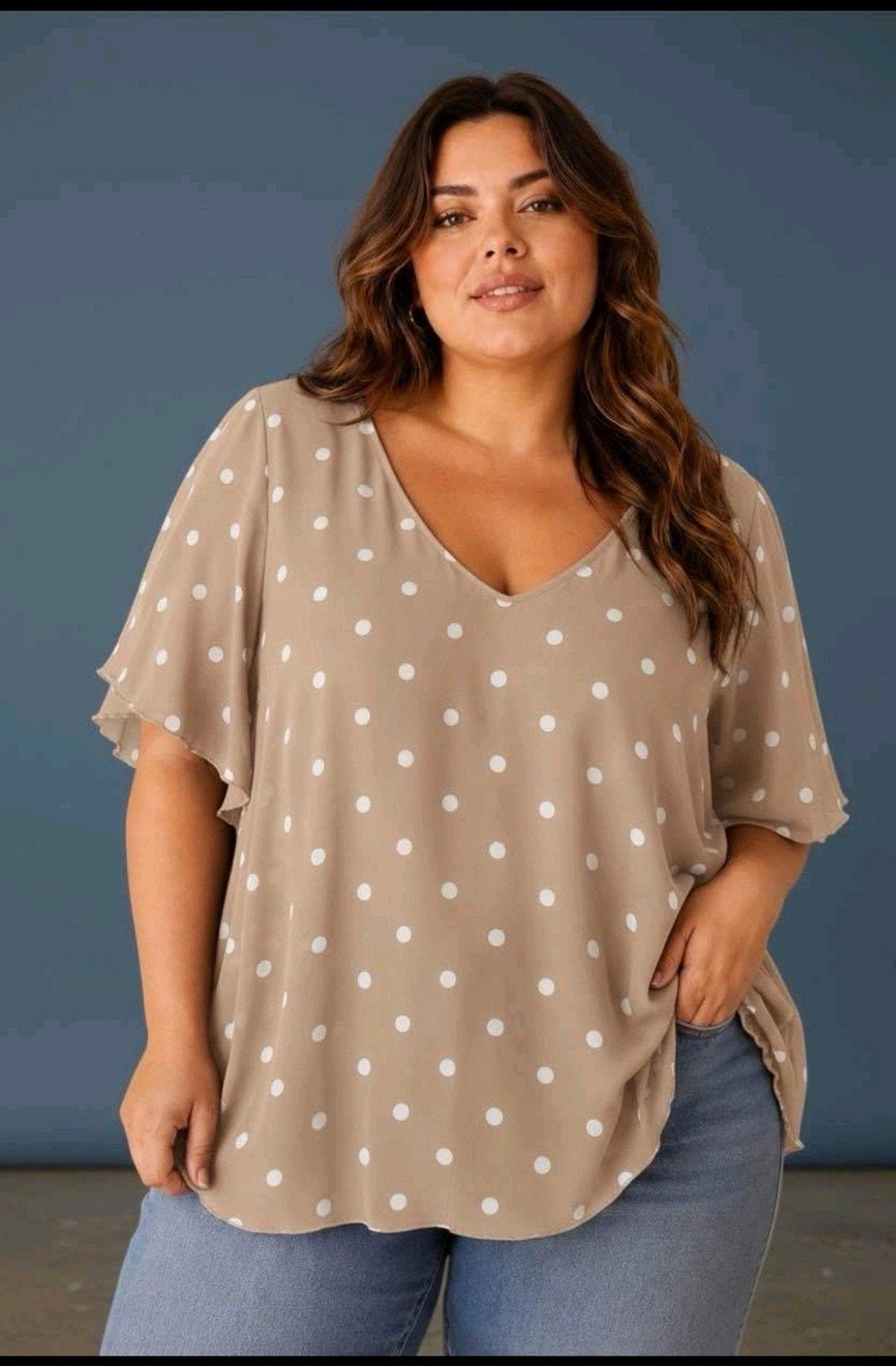 Beige A-lijn tuniek met polkadot printje Maat 46/48, G, G, Beige, G