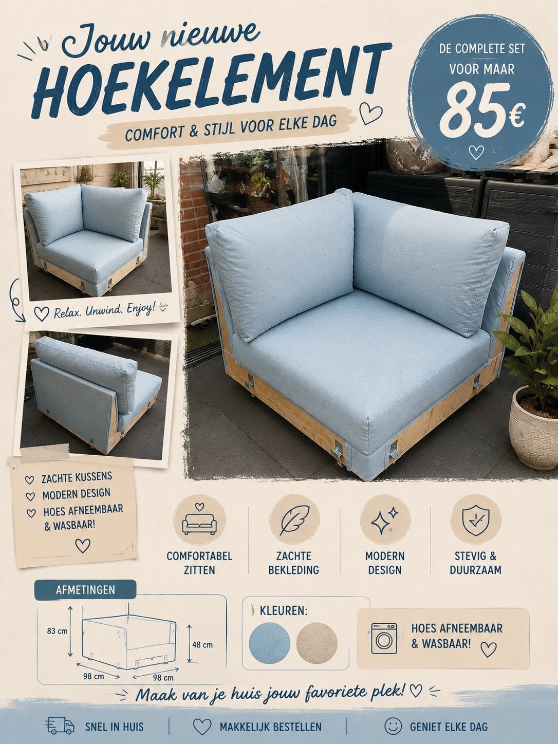 ikea vimle hoekelement, Ophalen, Hoekbank, Zo goed als nieuw, Minder dan 150 cm