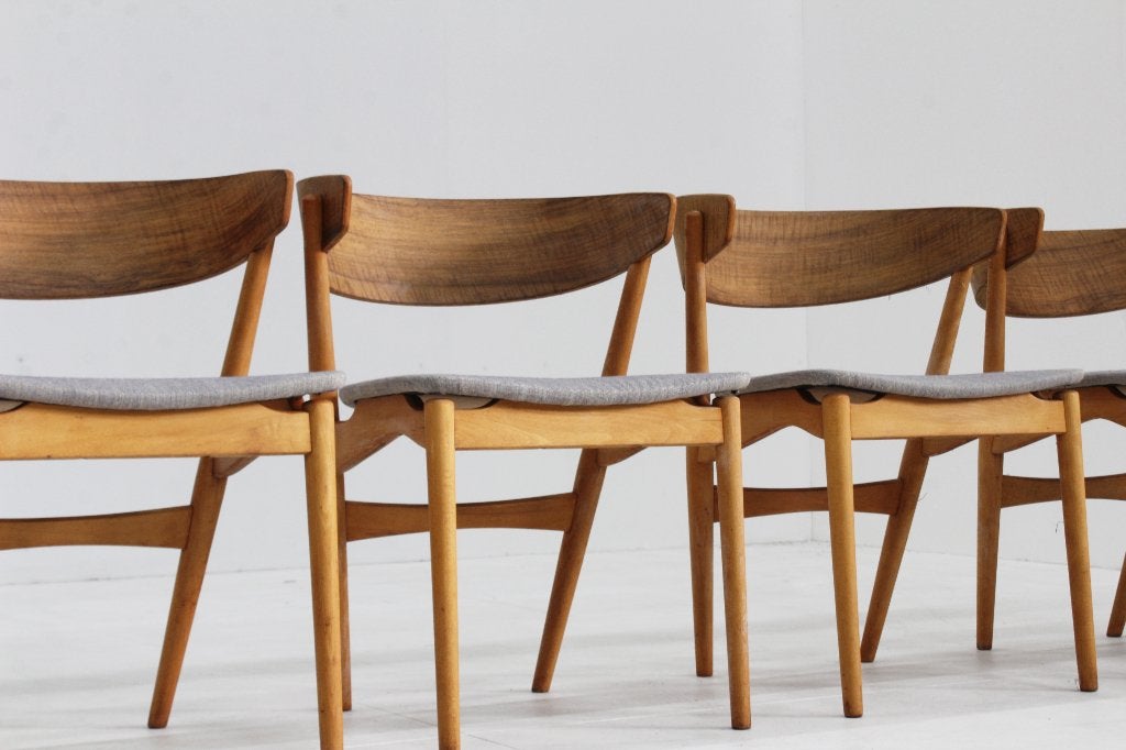 Vintage Deense eetkamerstoelen model 7 Helge Sibast, Gebruikt, Bruin, Vintage, Ophalen of Verzenden