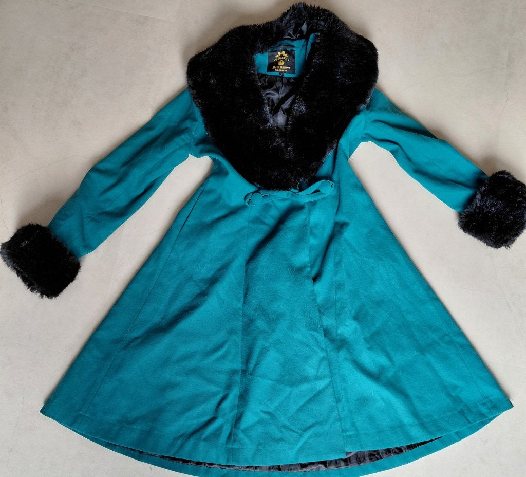 HELL BUNNY ELVIRA WINTERJAS / MANTEL PETROL, Kleding | Dames, Maat 38/40 (M), Overige kleuren, Ophalen of Verzenden, Hell Bunny
