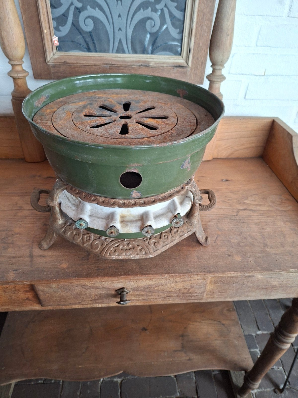 Vintage petroleum brander 4 pits., Antiek en Kunst, Antiek | Emaille, Ophalen