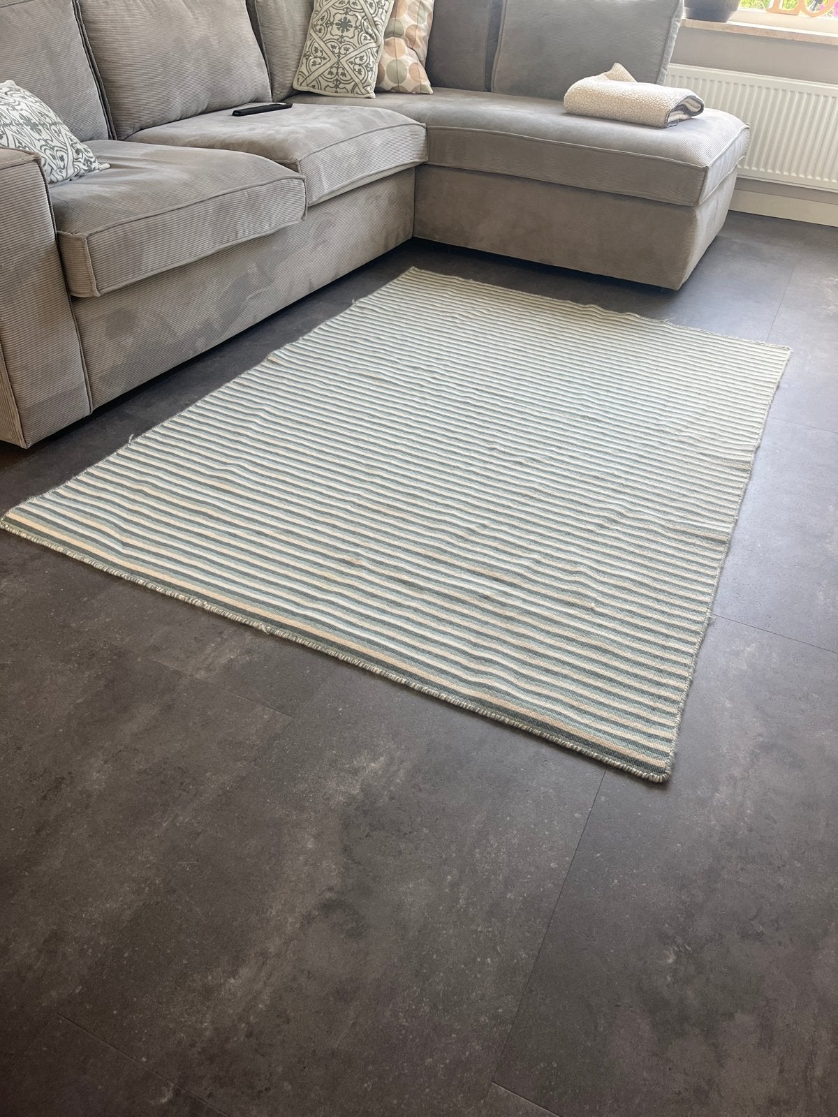 IKEA Tapijt 188 x 130 cm - groen/Wit gestreept, Huis en Inrichting, Stoffering | Tapijten en Kleden, Gebruikt, 100 tot 150 cm