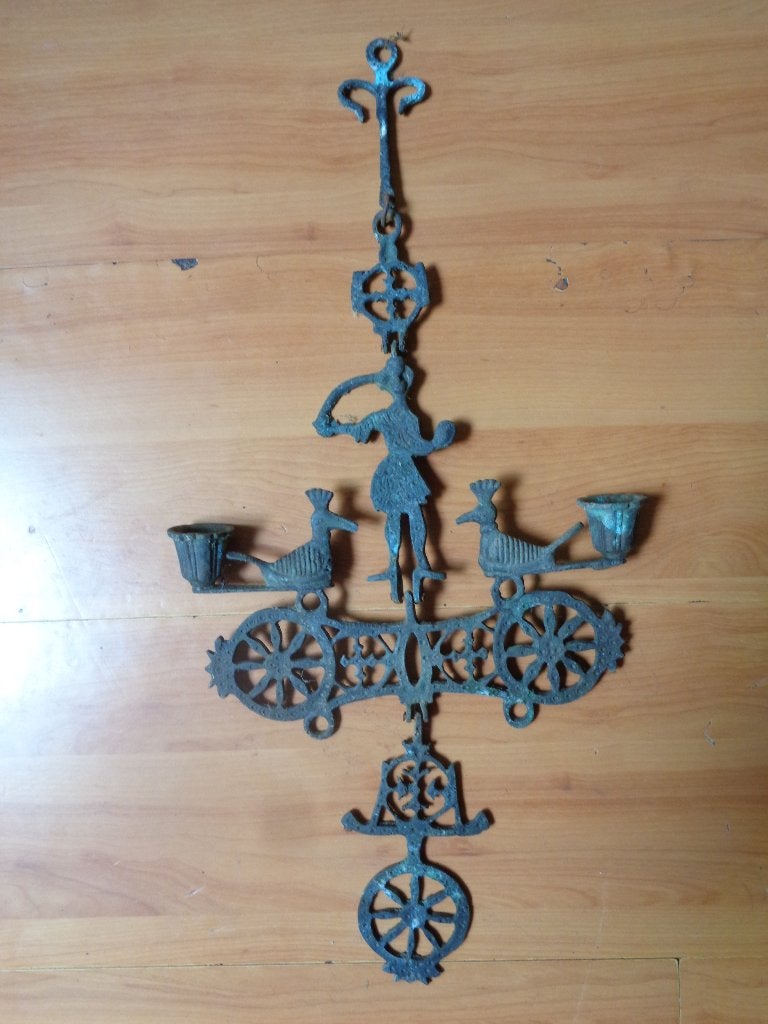 Byzantijns kruis / hang kandelaar voor twee kaarsen koper, Ophalen of Verzenden, Koper of Brons
