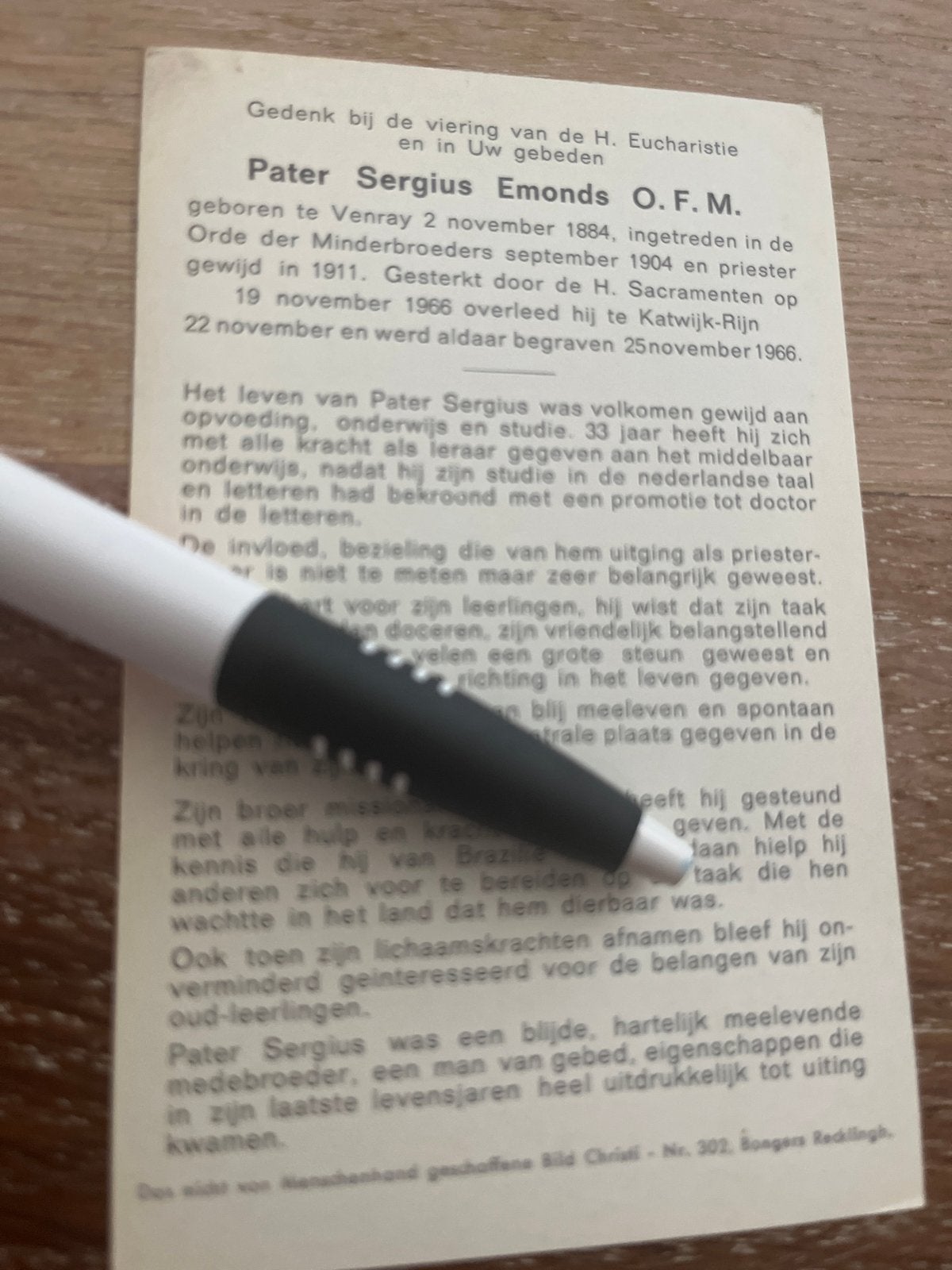 Emonds Sergius 1884 Venray 1966 Katwijk-Rijn priester, Verzamelen, Ophalen of Verzenden, Bidprentje