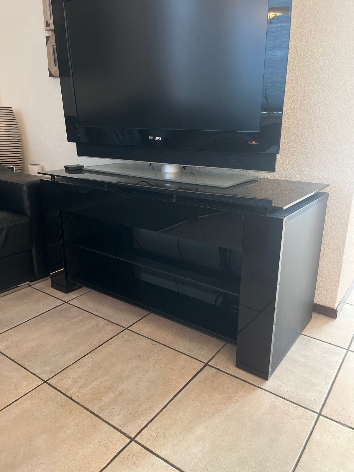 Aldenkamp Hifi Design TV Meubel Zwart Hoogglans, Ophalen, Gebruikt, 100 tot 150 cm, Glas