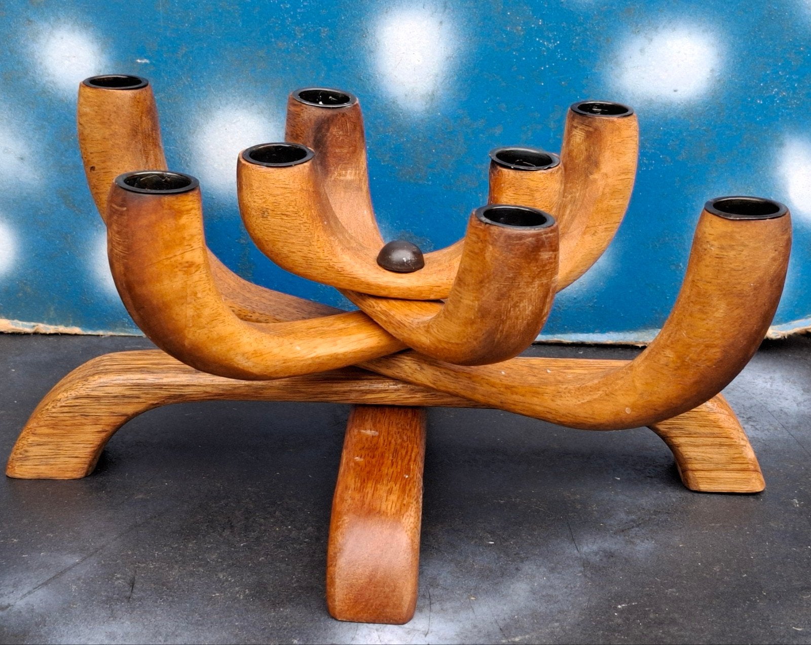 Kandelaar. Houten design kandelaar. 8 kaarsen. 34/15 cm., Ophalen, Bruin, Overige merken, Zo goed als nieuw