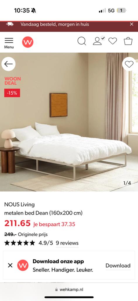 Metalen bed nous living 160x200 zgan, Huis en Inrichting, Slaapkamer | Bedden, Ophalen, Zwart, Tweepersoons, Zo goed als nieuw