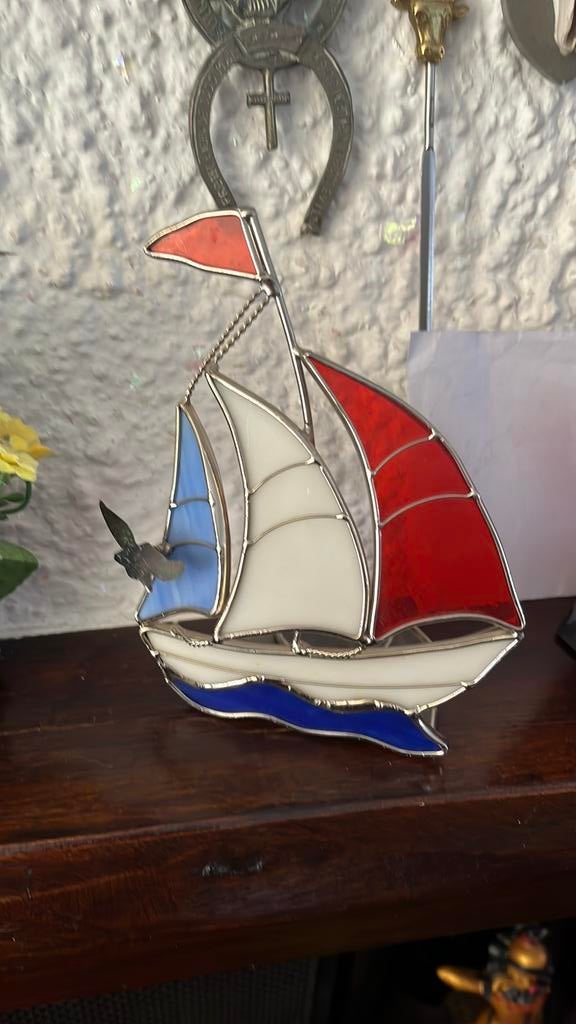 Bootje glas in lood, Antiek en Kunst, Ophalen of Verzenden