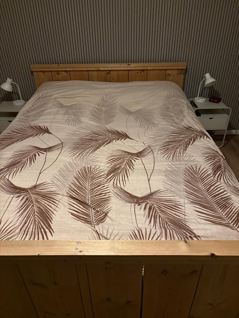 Steigerhouten bed 160 x 220, Ophalen, Tweepersoons, Zo goed als nieuw, 180 cm