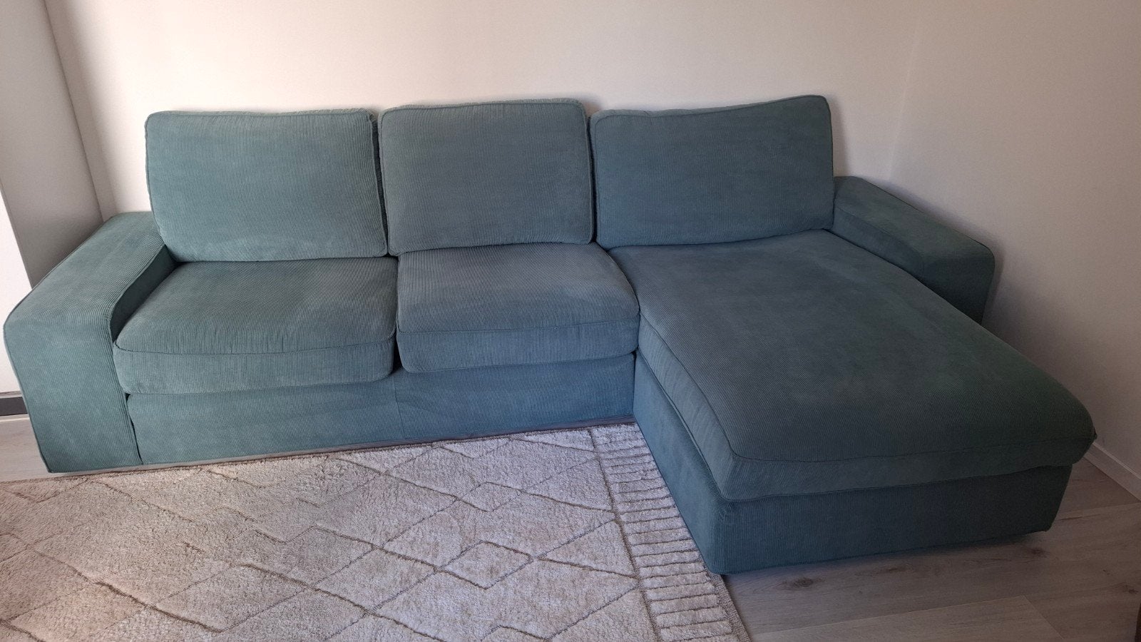 IKEA KIVIK 3-zitsbank met lounge Kelinge grijs-turkoois, Huis en Inrichting, Ophalen, 250 tot 300 cm, Hoekbank, Driepersoons