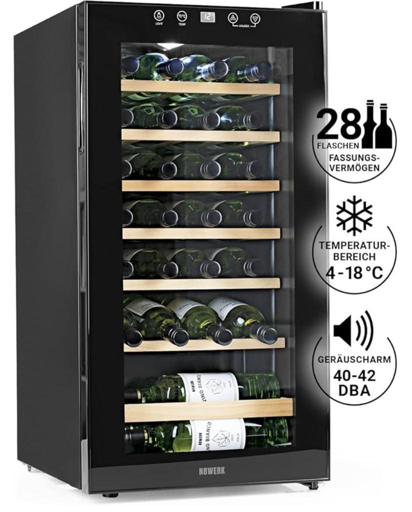 N8Werk wijnkoelkast 28 flessen, Witgoed en Apparatuur, Koelkasten en IJskasten, Zonder vriesvak, Nieuw, Minder dan 75 liter, 160 cm of meer