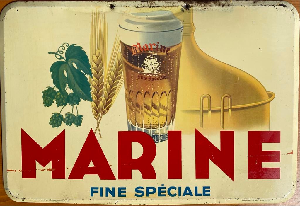 Vintage Marine Fine Spéciale emaille reclamebord, Ophalen of Verzenden, Gebruikt, Reclamebord