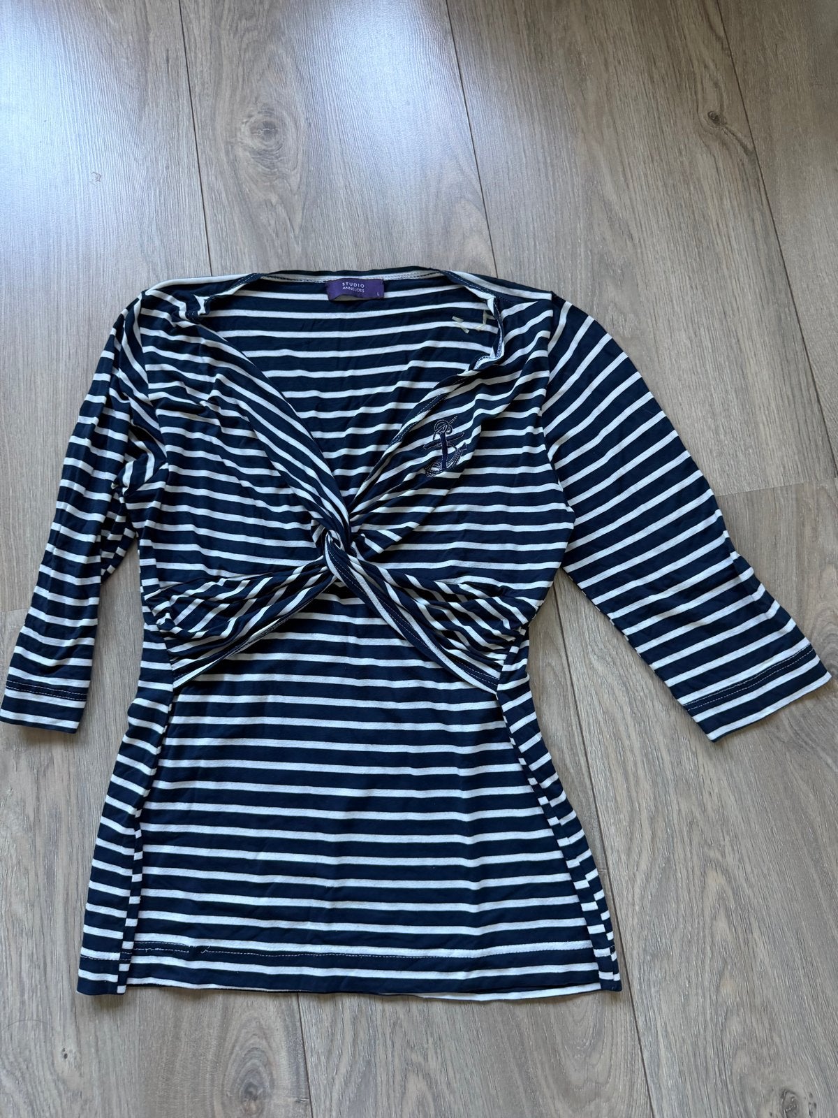 Studio Anneloes gestreepte top met knoopdetail maat L, Blauw, Maat 42/44 (L), Ophalen of Verzenden, Korte mouw