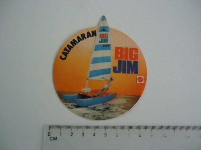 sticker oud Mattel speelgoed BIG JIM pop jaren 70 catamaran, Verzenden, Zo goed als nieuw, Bedrijf of Vereniging