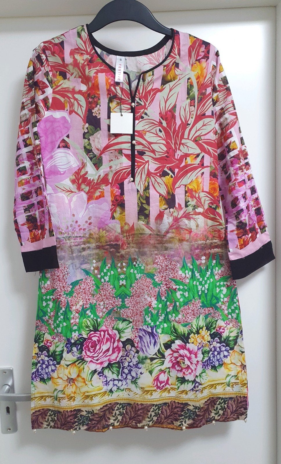 Nieuwe Festive Tuniek Maat S - Bloemenprint met Parels, Nieuw, Festive, Ophalen of Verzenden, Roze