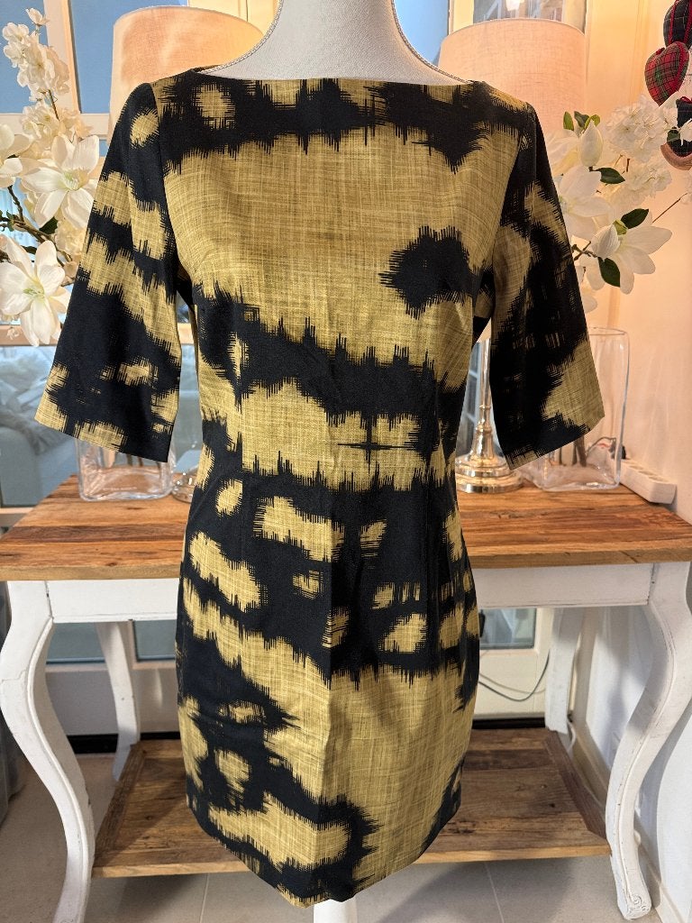 Nieuwe, stijlvolle Mosterd-Zwarte jurk Vanilia, 38/M., Verzenden, Nieuw, Maat 38/40 (M), Beige