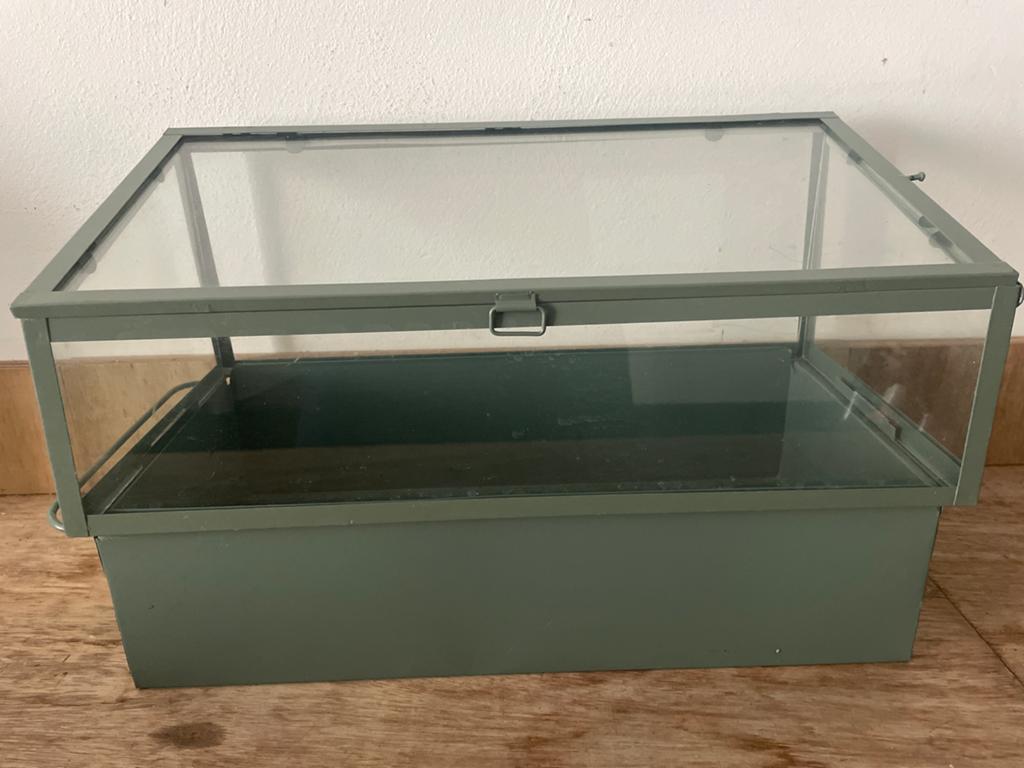 Mini kweekkasje van glas en metaal - 45x23x28cm, Ophalen, Glas, Gebruikt, Kweekkas