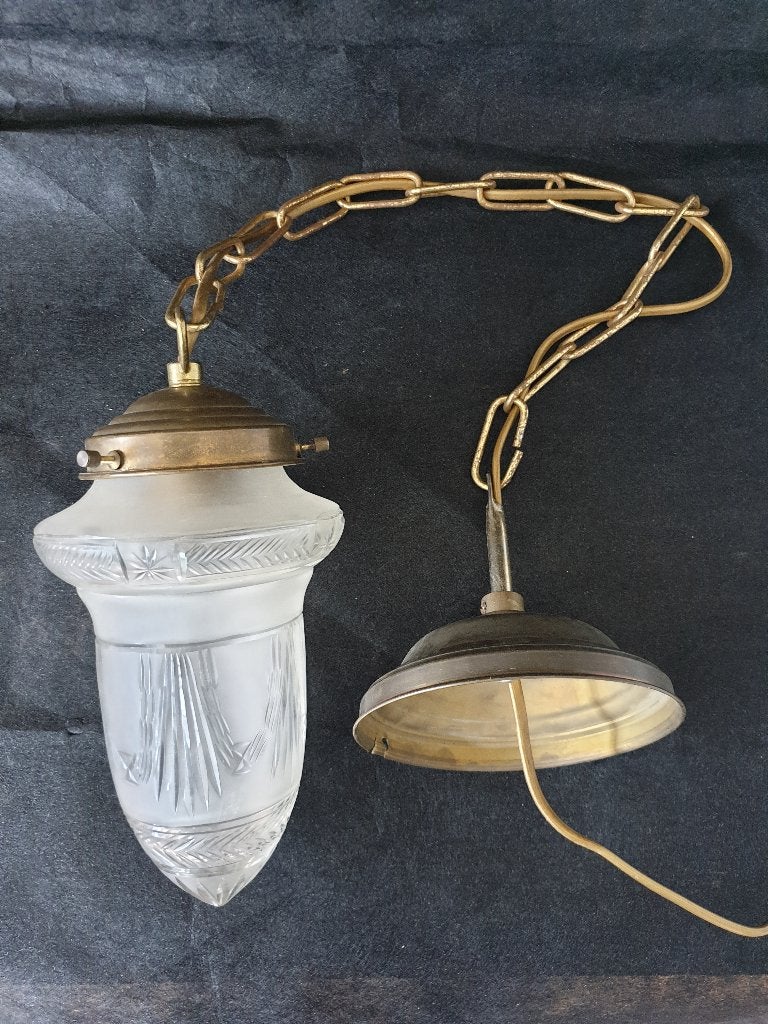 Klassieke hanglamp. Geslepen glas aan messing armatuur, Antiek en Kunst, Ophalen of Verzenden
