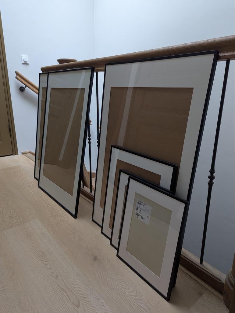 Diverse zwarte fotolijsten met passe partout, Ophalen, Gebruikt, 50 tot 75 cm, Metaal of Aluminium