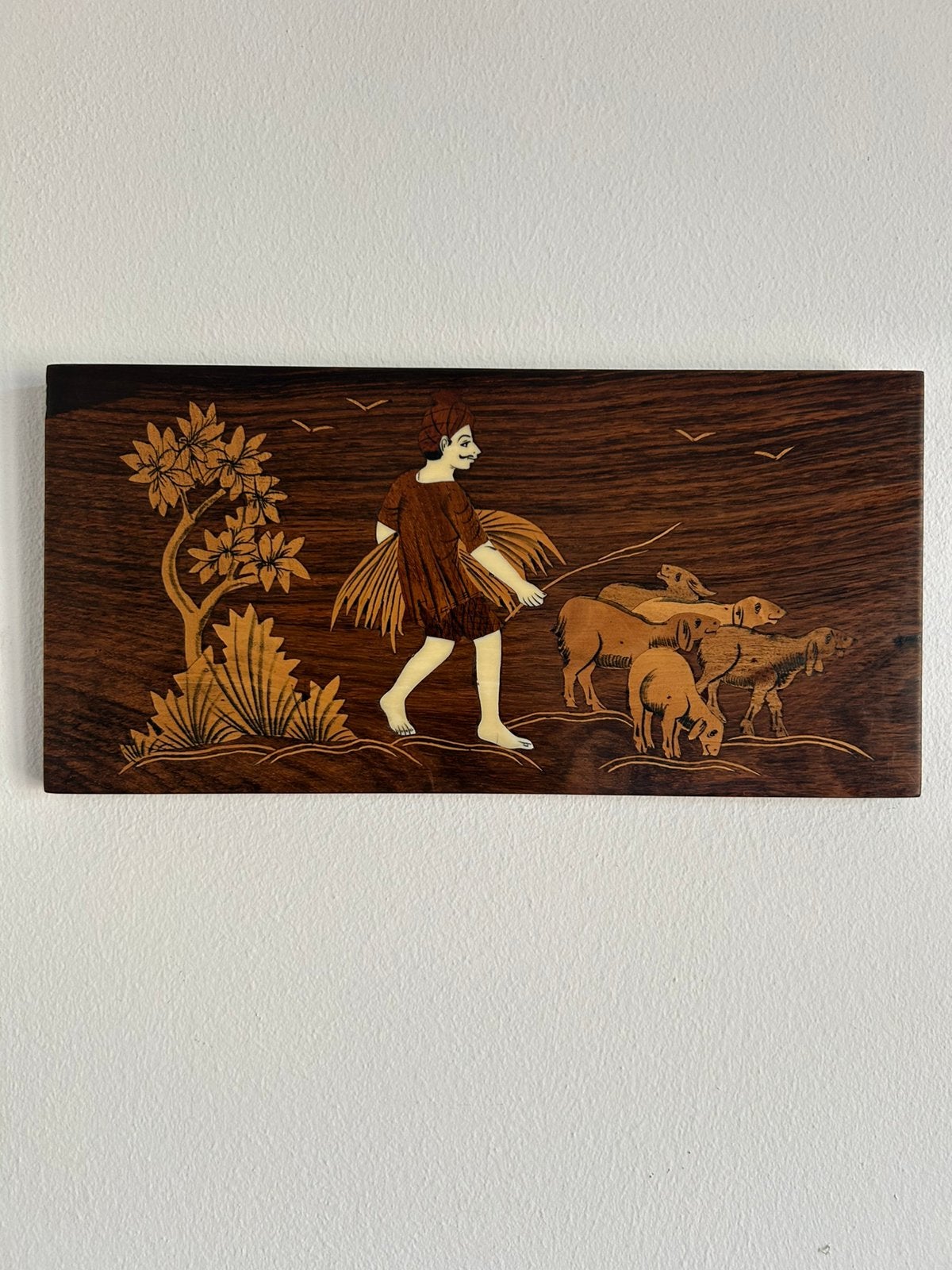 Palisander wandplaquette met hout en been inlegwerk, Ophalen of Verzenden