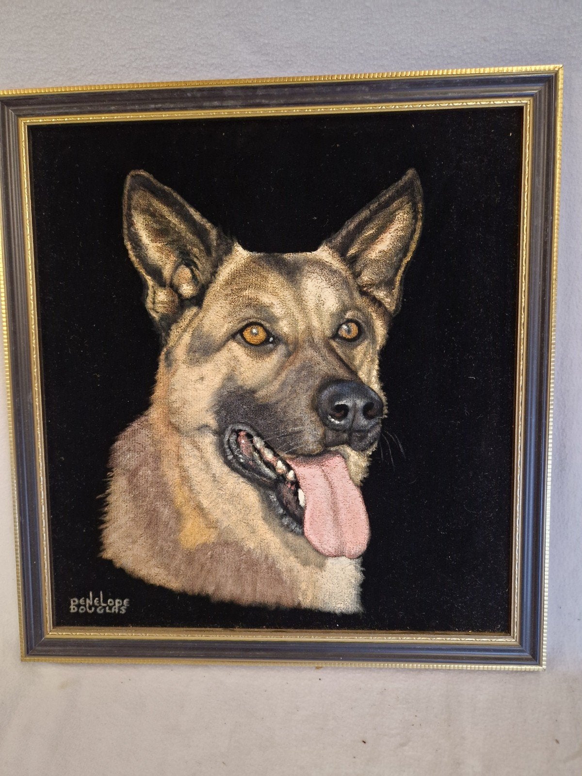 herders Hond geportretteerd op zwart fluweel, Antiek en Kunst, Realistisch, Overige ondergronden, Dieren, Ophalen of Verzenden