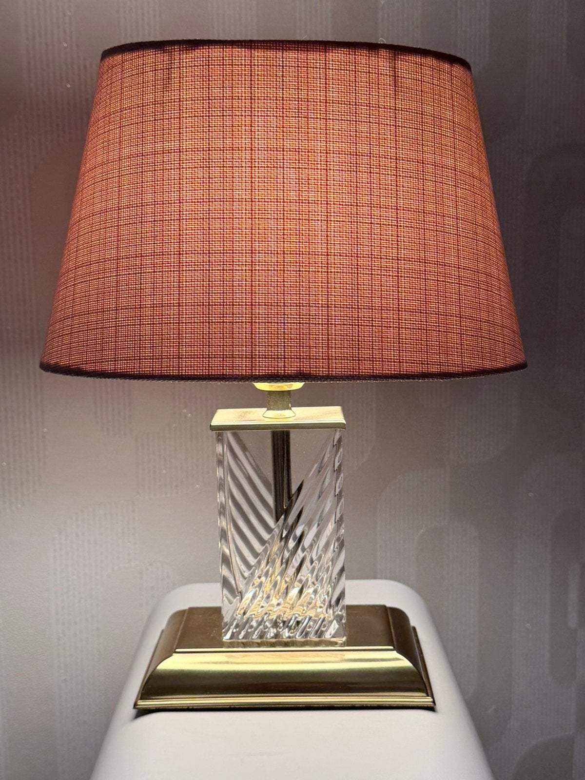 Vintage Nachtmann kristal en messing lamp, Met schakelaar, Vintage, Ophalen of Verzenden, Glas