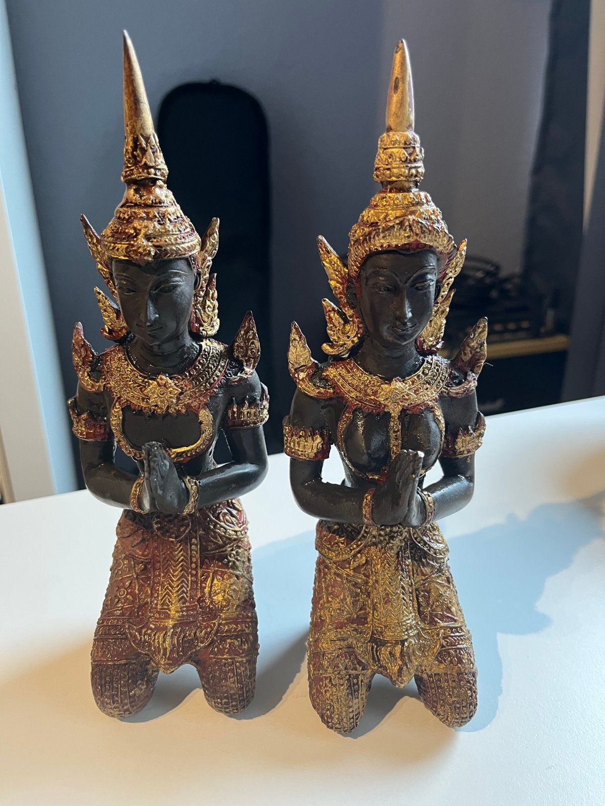 Set van 2 Thaise Poortwachters - 22 cm hoog, Ophalen of Verzenden, Handgemaakt, 20 - 50 cm, Overige materialen