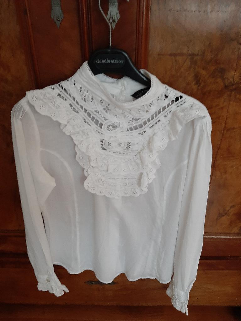 Zara witte blouse met kant M, Maat 38/40 (M), Wit, Ophalen of Verzenden, Zo goed als nieuw