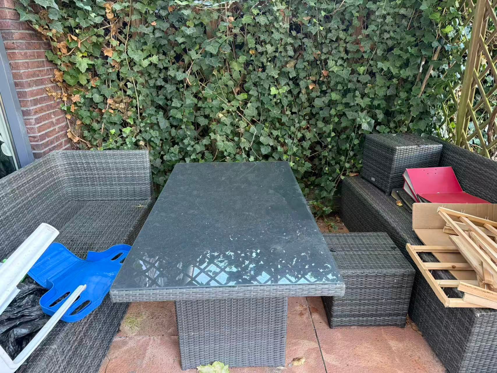 Gebruikt: grote tuinmeubelset + kussens, Gebruikt, Ophalen of Verzenden, Wicker, Tuinset