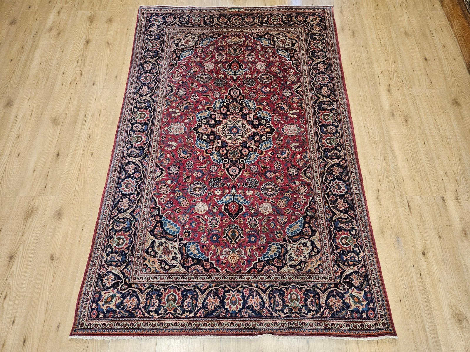 Vintage handgeknoopt perzisch tapijt kashan oud 205x133, Info@SlatsAntiek.nl, Tweedehands, 100 tot 150 cm, Perzisch