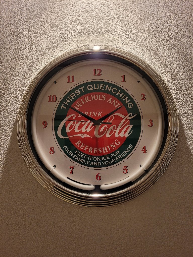 Coca Cola klokken neonverlichting neon lamp Route 66 fifties, Verzamelen, Ophalen, Zo goed als nieuw, Lichtbak of (neon) lamp