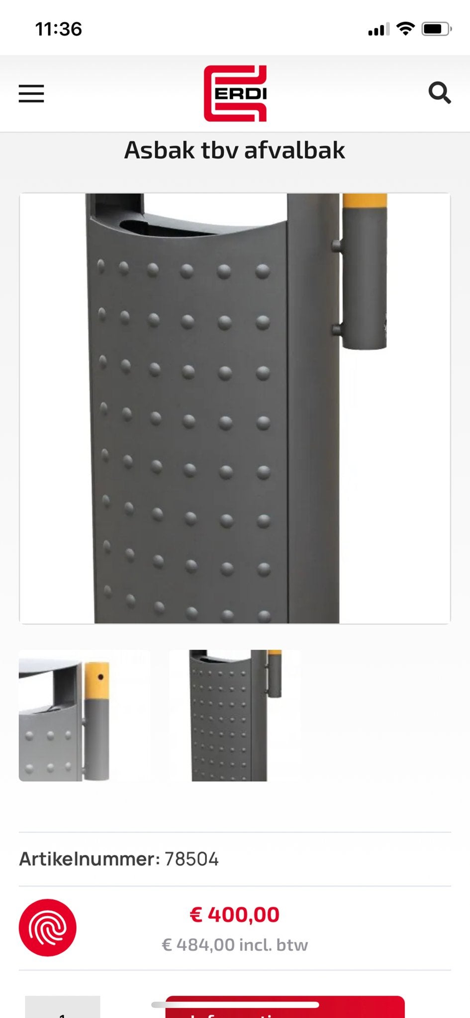 Afvalbak Asbak tbv afvalbak - ERDI, 40 liter of meer, Ophalen, Nieuw, Metaal