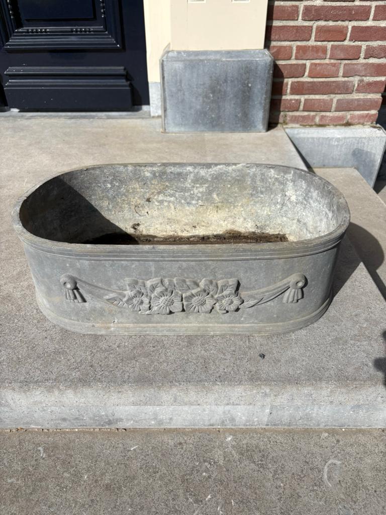 Ovale loden Bloembak met Reliëf, Ophalen, Gebruikt, Minder dan 30 cm, Binnen