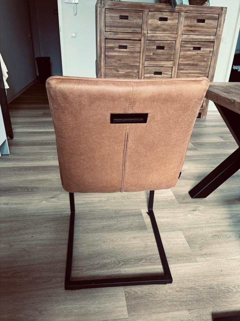 4 leren eetkamerstoelen, Huis en Inrichting, Stoelen, Ophalen, Gebruikt, Bruin, Leer