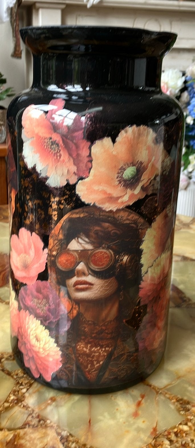 Decoupage siervaas, Huis en Inrichting, Ophalen, Overige kleuren, Nieuw, Glas