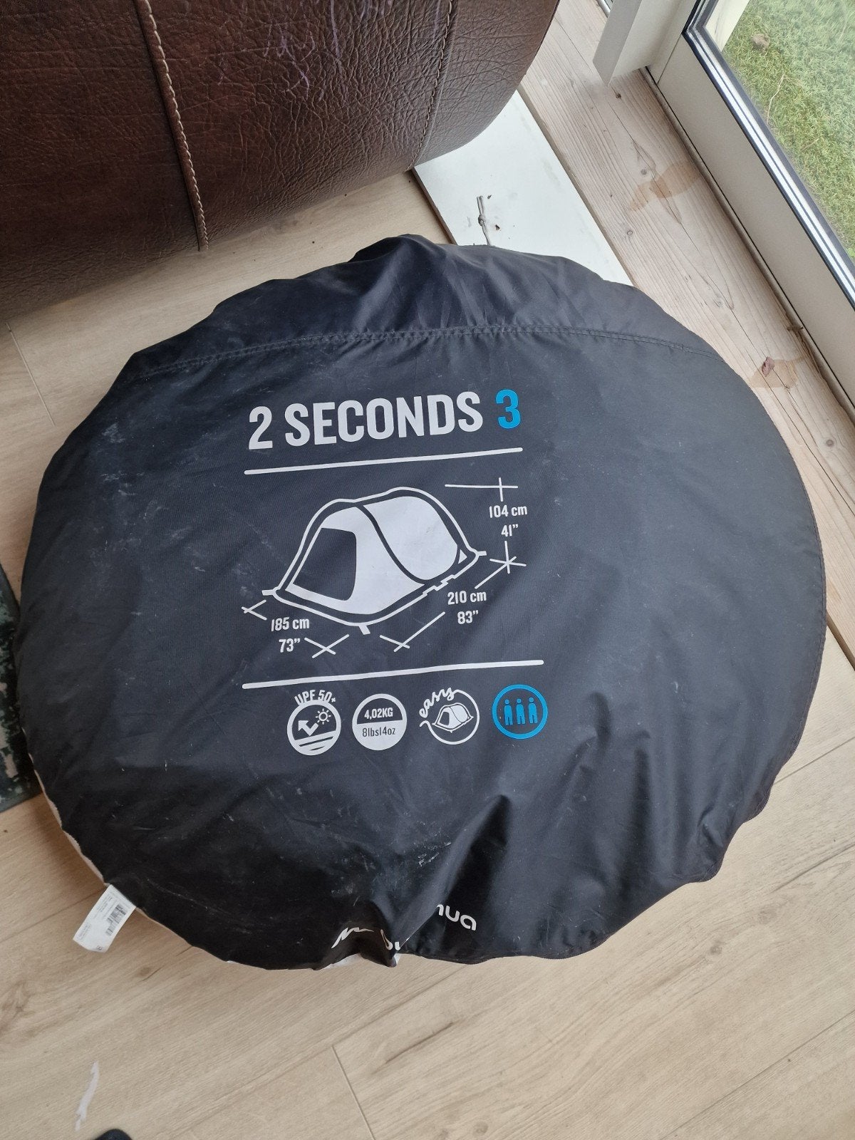 Quechua 2 Seconds 3 Persoons Pop-up Tent, Ophalen, Zo goed als nieuw, Tot en met 3