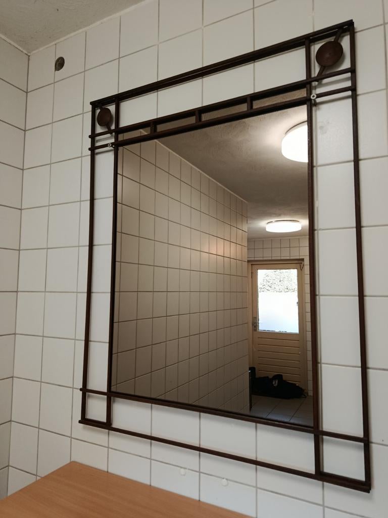 Halspiegel met metalen lijst - 100x80 cm, Huis en Inrichting, Gebruikt, Ophalen of Verzenden, 75 tot 100 cm, Minder dan 100 cm