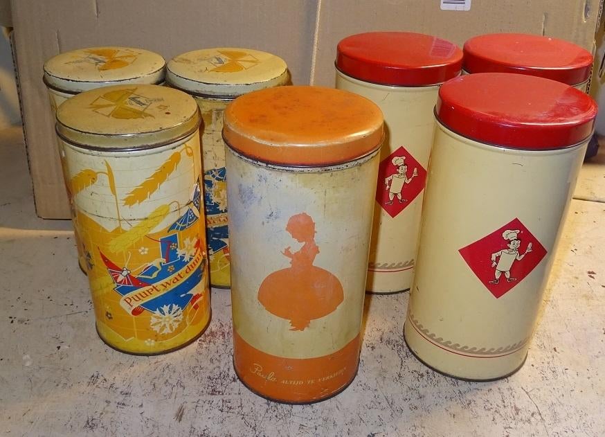 7 beschuitbussen van Bolletje, Paula en Hooimeijer, Ophalen of Verzenden, Gebruikt, Overige