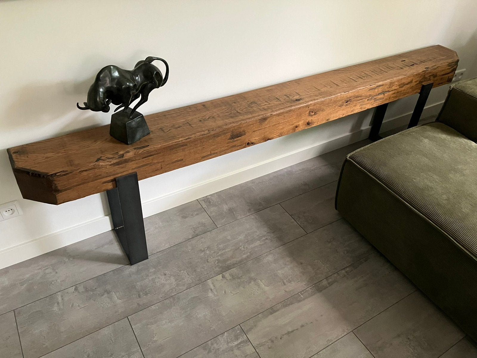 Sidetable tv meubel stalen poten met biels industrieel, Ophalen, 200 cm of meer, Zo goed als nieuw, Industrieel