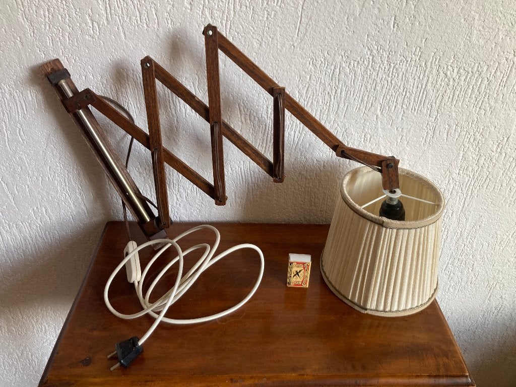 Scandinavische schaarlamp harmonicalamp wandlamp lampenkapje, Huis en Inrichting, Gebruikt, Met schakelaar, Leeslamp, Hout