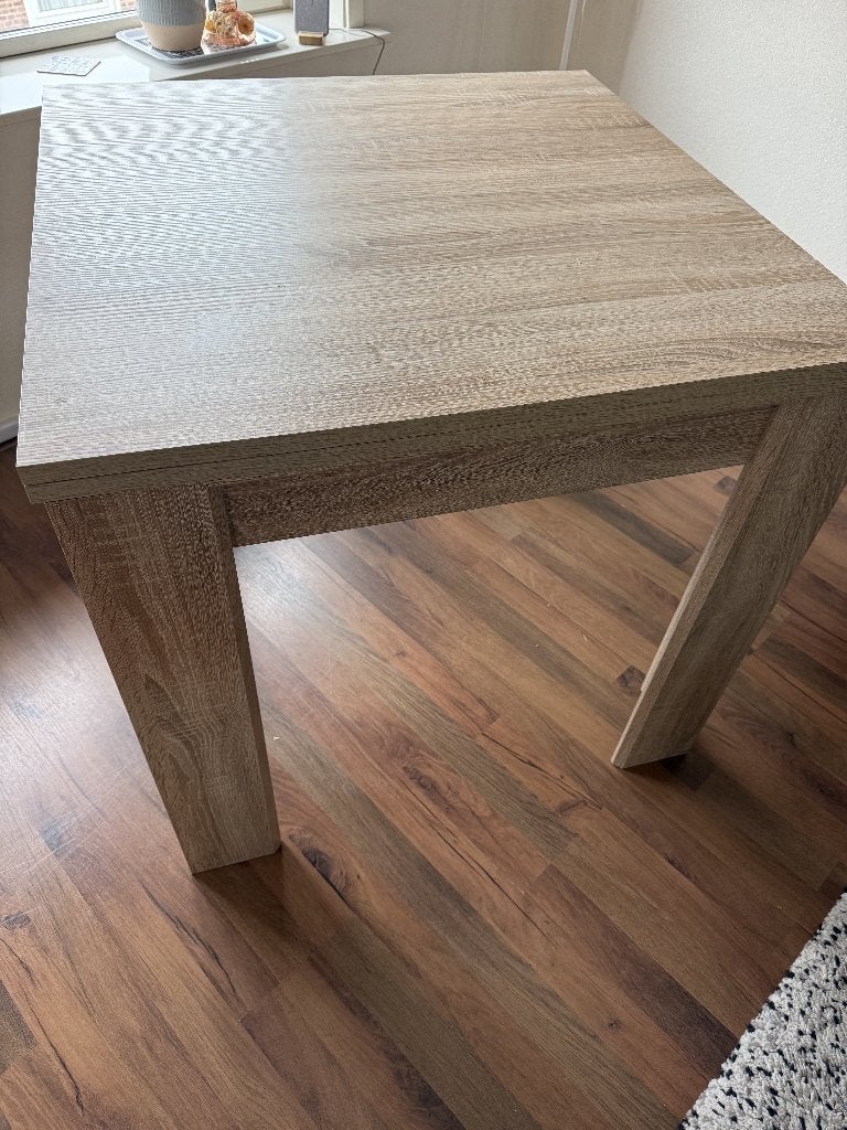 JYSK HALLUND uitschuifbare eettafel 80x80/160 cm – Eiken, Ophalen, 50 tot 100 cm, Zo goed als nieuw, 150 tot 200 cm